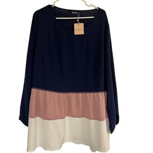BloomChic Navy and Pink Colorblock Blouse/Tunic